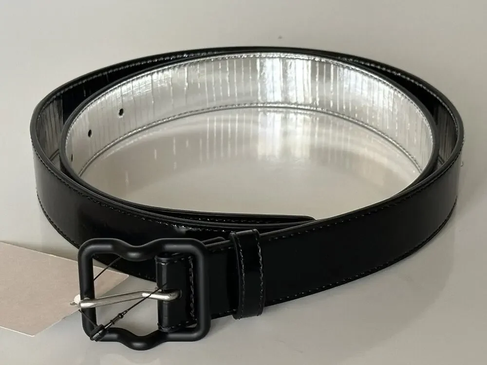 Bottega Veneta Crease Leather Black/Silver Belt 38/95 IT 691233 NWT $420